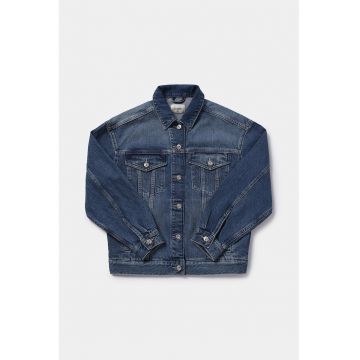 Jacheta din denim cu buzunare cu clapa - Albastru inchis