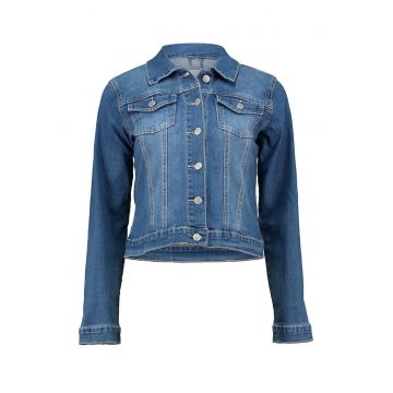 Jacheta din denim cu buzunare cu clapa - Albastru inchis