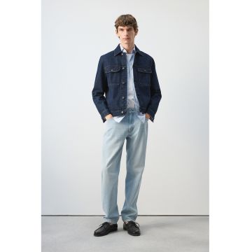 Jacheta din denim cu buzunare pe piept - Bleumarin