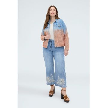 Jacheta din denim cu design in degrade - Albastru deschis/Roz prafuit