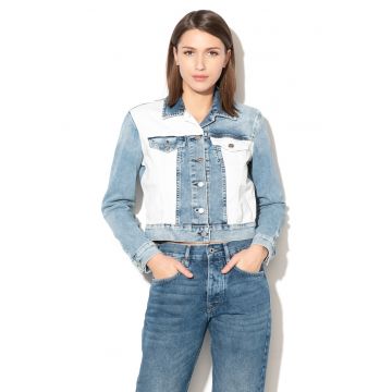 Jacheta din denim cu insertii contrastante Tess - Alb murdar/Albastru stins