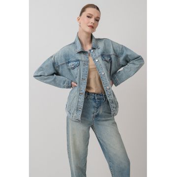 Jacheta din denim cu maneci cazute - Albastru deschis