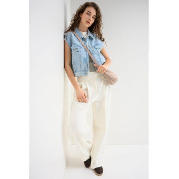 Jacheta din denim cu maneci scurte - Albastru pastel