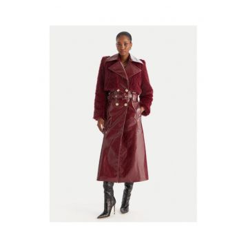 Palton dama -  imitatie de piele - bordeaux - poliamida -