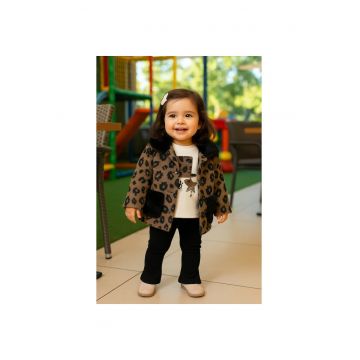 Palton elegant cu blanita -  - Chic - Maro - Animal Print - pentru fetite - Maro/Animal print