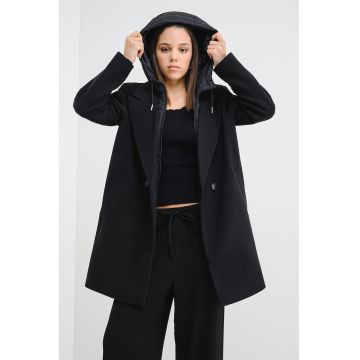 Palton relaxed fit cu gluga detasabila - Negru
