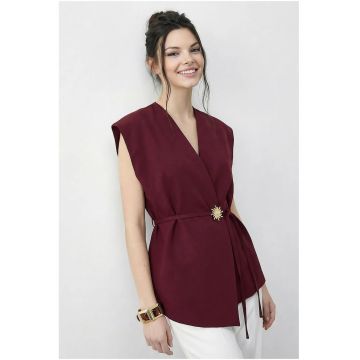 Vesta dama -  vesta din crep - decolteu in V - rosu burgundy -