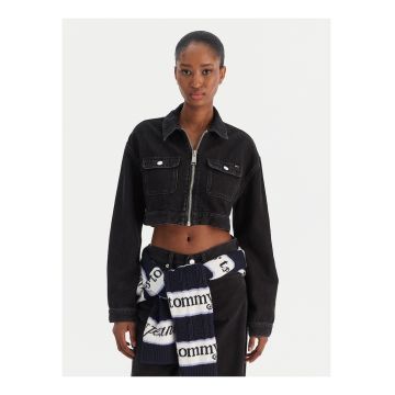 Geaca crop din denim cu doua buzunare