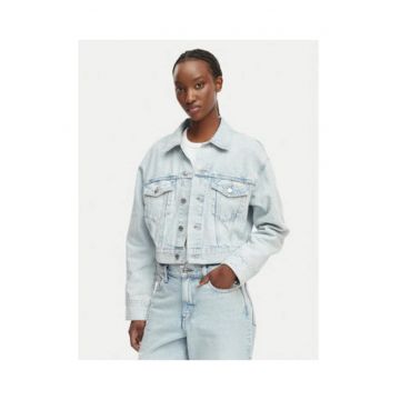 Jacheta crop din denim cu aspect decolorat