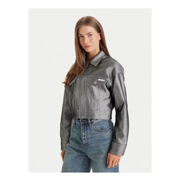 Jacheta crop din denim - cu fermoar