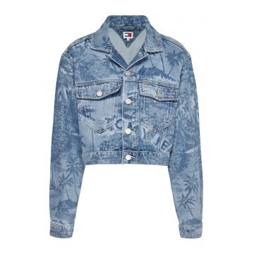 Jacheta crop din denim cu imprimeu - Albastru deschis