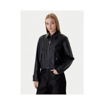 Jacheta crop din imitatie de piele