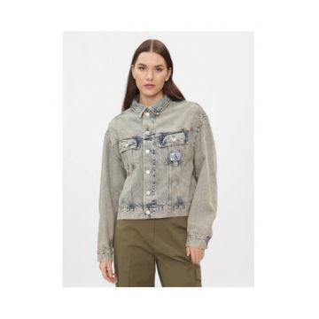 Jacheta din denim cu aspect prespalat -