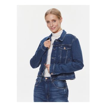 Jacheta din denim cu buzunare pe piept -