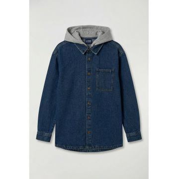 Jacheta din denim cu gluga - Gri/Albastru ultramarin