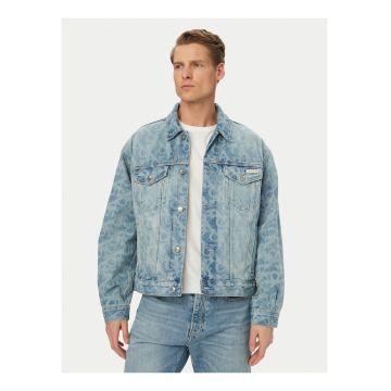 Jacheta din denim cu imprimeu logo