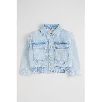 Jacheta scurta din denim cu terminatie elastica - Albastru glaciar