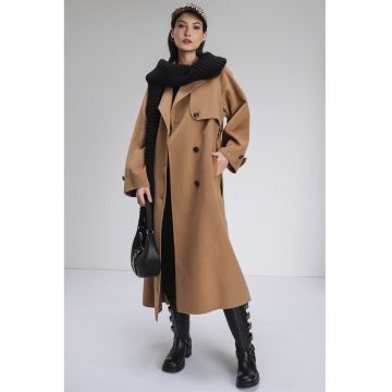 Palton din amestec de lana - Maro camel