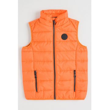 Vesta matlasata cu buzunare cu fermoar - Portocaliu mandarina