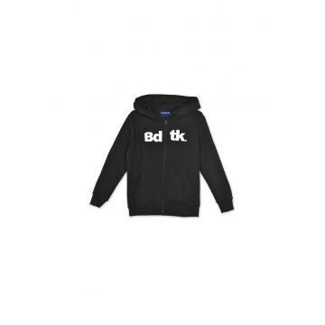 Geaca copii  cu gluga - bumbac - neagra - interior fleece - doua buzunare