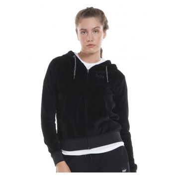 Geaca dama  catifea - gluga - neagra - bumbac -