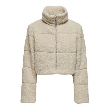 Geaca dama  model teddy - guler inalt - bej - poliester -