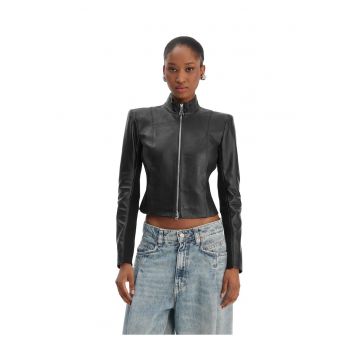 Geaca dama -  piele naturala - neagra - fermoar - buzunare cu capse