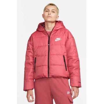 Geaca relaxed fit cu tehnologie Therma-fit si gluga - Alb/Negru/Roz