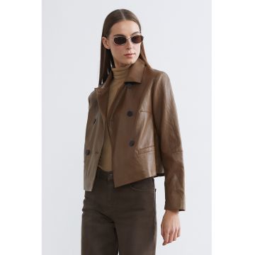 Jacheta biker din piele ecologica cu buzunare - Caramel