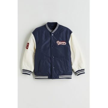 Jacheta bomber cu capse - Alb murdar/Bleumarin
