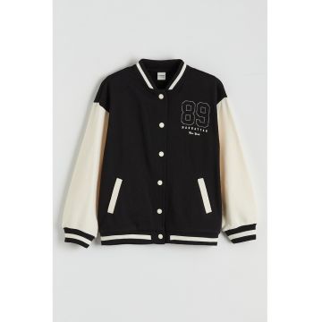 Jacheta bomber cu model in doua tonuri - Alb/Negru