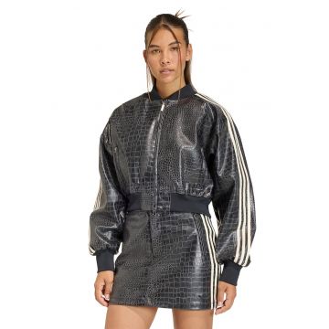 Jacheta bomber de piele ecologica cu model piele de reptila - Negru
