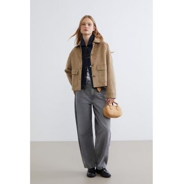 Jacheta-camasa din piele intoarsa sintetica - Maro camel