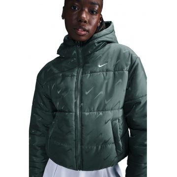 Jacheta crop cu gluga - Verde inchis