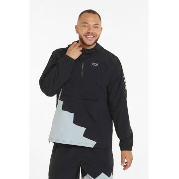 Jacheta cu finisaj impermeabil - gluga si buzunare laterale Short Corner - Negru/Gri deschis