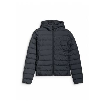Jacheta de puf  pentru femei - neagra - umplutura din puf sintetic reciclat - gluga - design usor
