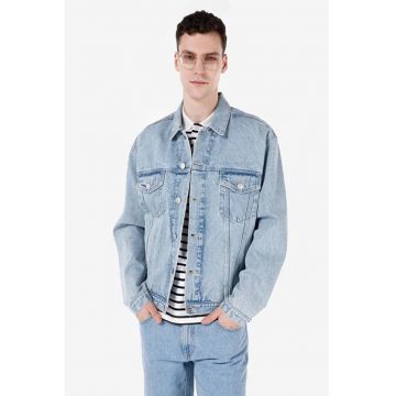 Jacheta din denim cu aspect decolorat - BLUE