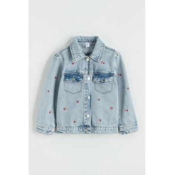 Jacheta din denim cu broderie - Albastru deschis