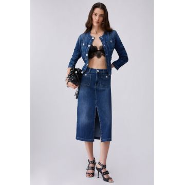Jacheta din denim cu buzunare cu logo - Bleumarin