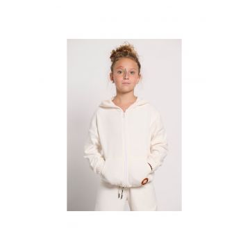 Jacheta fleece copii -  cu gluga - 2 buzunare - crem - poliester