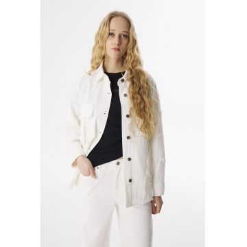 Jacheta lejera din denim cu aspect texturat - Alb