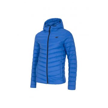 Jacheta sport  albastra - poliester - croiala regulata - gluga integrata cu snur reglabil -