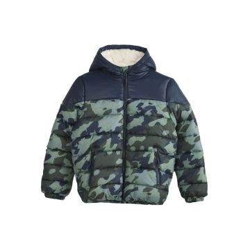Jacheta sport barbati  gluga integrata - hidrofuga - poliester - albastru/verde