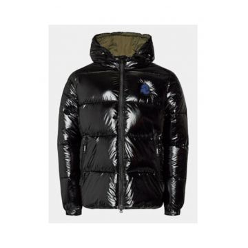 Geaca barbati -  neagra - din nailon - cu gluga si buzunare cu fermoar -