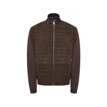 Geaca barbati -  piele intoarsa - maro - maneci lungi - inchidere cu fermoar -
