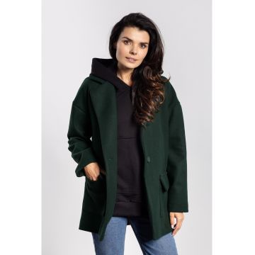 Geaca de dama -  oversize - verde sticla - poliester - cu buzunare