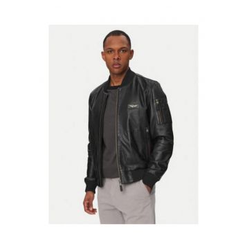 Geaca de piele barbati -  negru - piele naturala - maneca lunga - fermoar