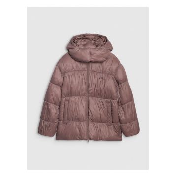 Geaca de puf pentru femei -  oversize - maro - poliester