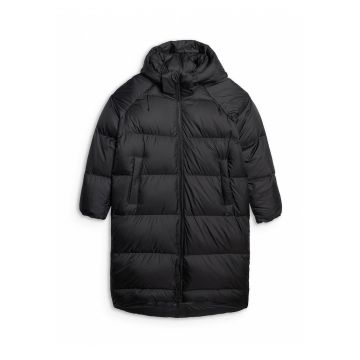 Geaca de puf  pentru femei - oversize - negru - umplutura naturala - poliester -