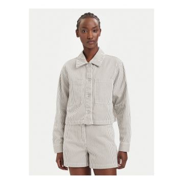 Geaca din denim pentru femei -  bej - cu dungi - croiala regular fit - 100% bumbac